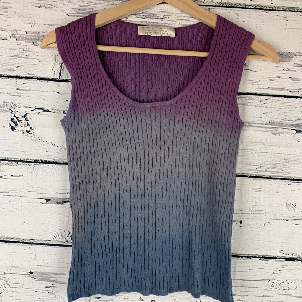 Belford Saks Fifth Avenue Ombre Knit Tank Sleeveless Purple Gray‎ [Size Small]